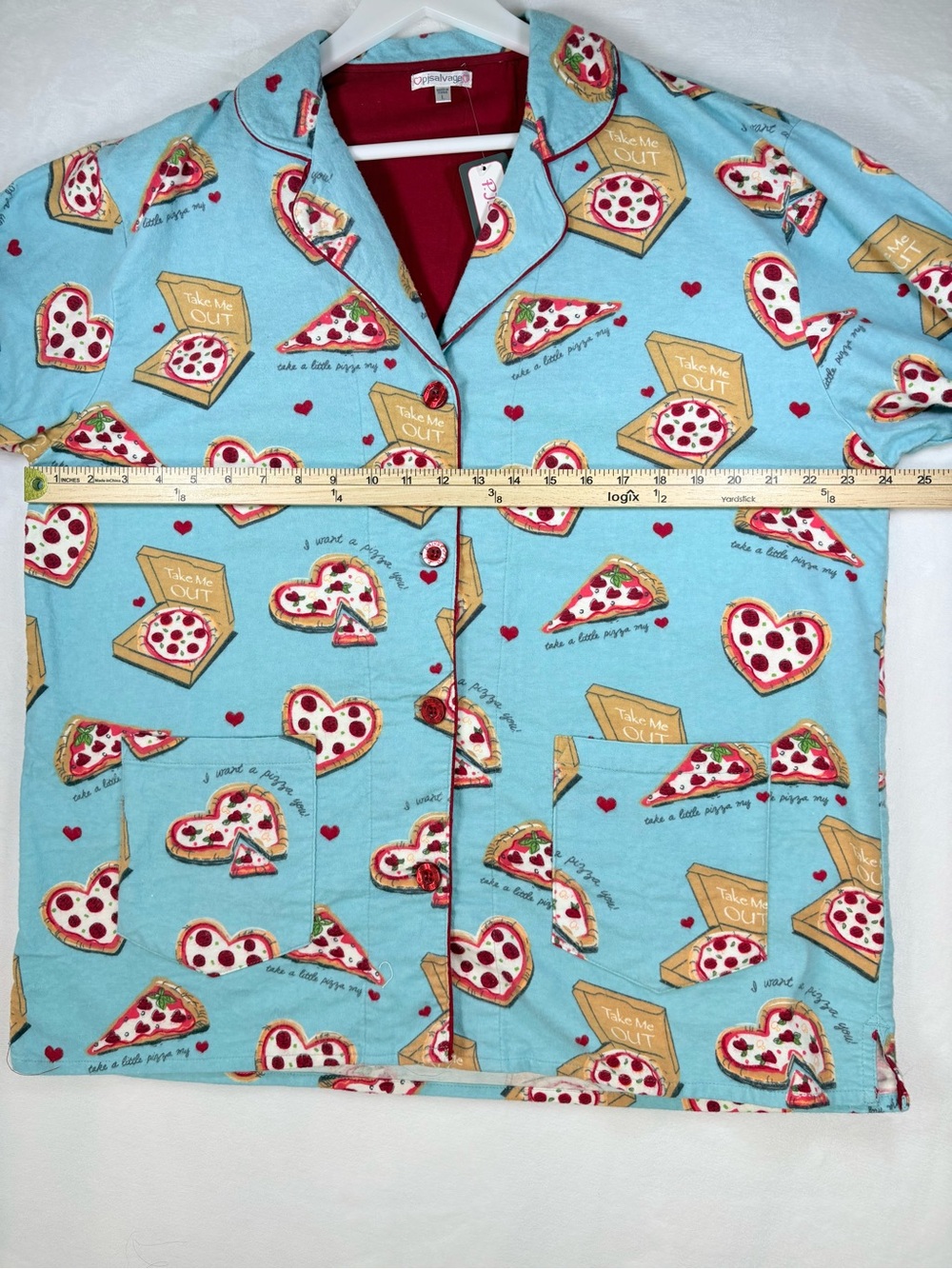 PJ Salvage Pizza Lover Flannel Pajama Set NWT Women’s Large Cotton Blue - Picture 8 of 15